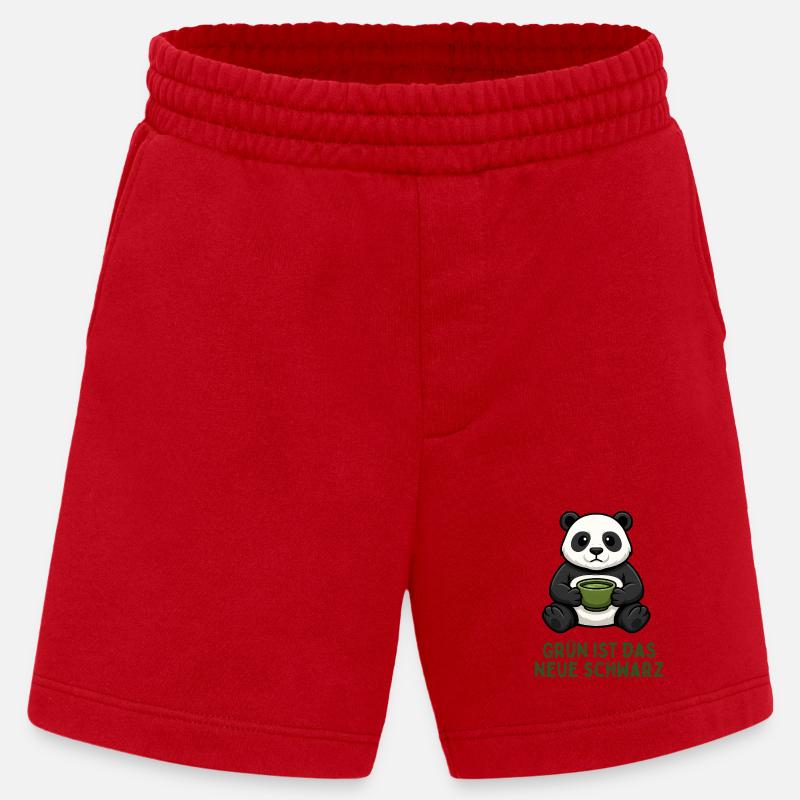  Panda Kaffeezeit grün Tee Getränk - Heavyweight Shorts - made by SPREAD  - Rot
