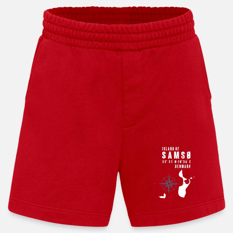 Samsø Samsoe Island Outline Compass - Heavyweight Shorts - made by SPREAD  - red