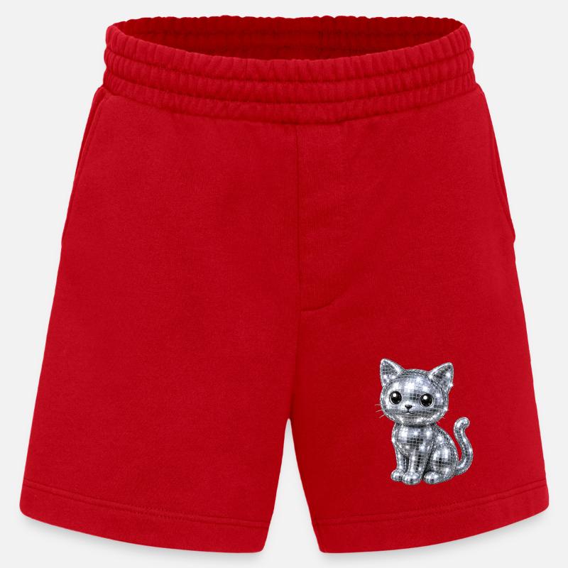 Cat Disco Glitter - Heavyweight Shorts - made by SPREAD - red