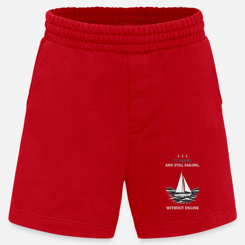 75th Birthday Sailing without Engine - Heavyweight Shorts - made by SPREAD - red
