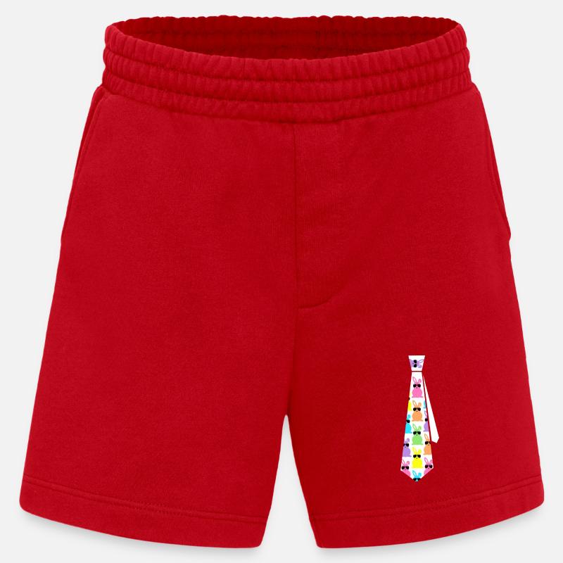 Pastel Rabbits Sunglasses Tie Pattern - Heavyweight Shorts - made by SPREAD  - red