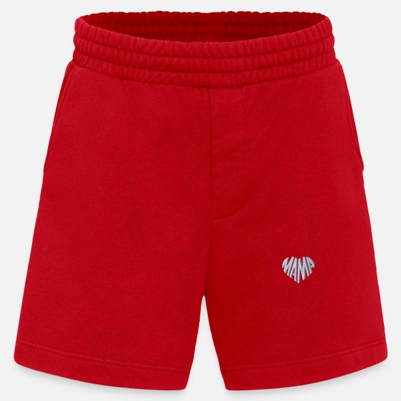 Corazón de mamá bordado blanco - Pantalones cortos ecológicos de gran gramaje fabricada en la UE - rojo