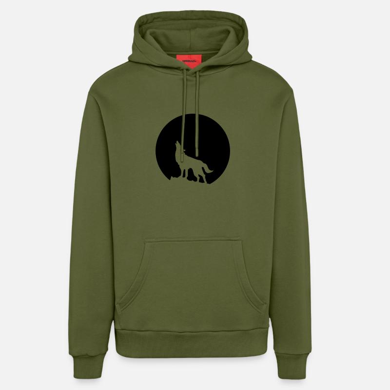 Wolf Howling Moon - Sweat à capuche bio décontracté fabriqué en UE - MOSS GREEN