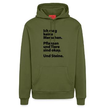 Ich mag keine Menschen. - Organic Relaxed Hoodie Made in EU - MOSS GREEN - Vorne