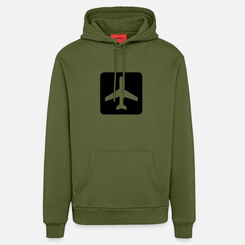 avion,aéroport,piste aéroport,Panneau de - Sweat à capuche bio décontracté fabriqué en UE - MOSS GREEN