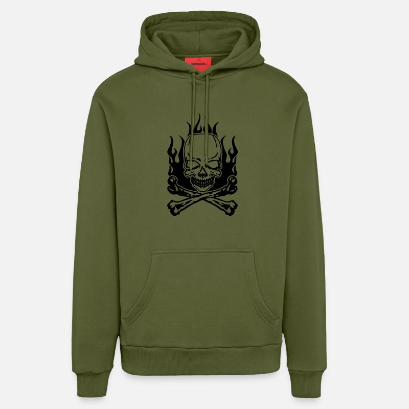 Burning Skull - Sweat à capuche bio décontracté fabriqué en UE - MOSS GREEN