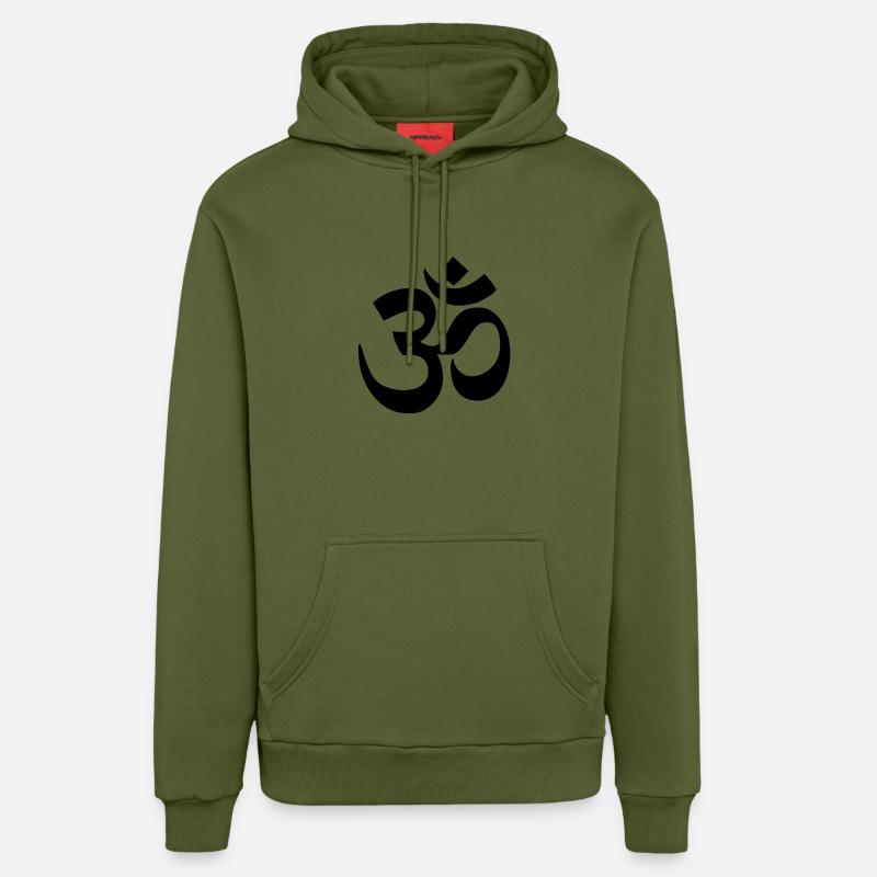 AUM OM Devanagari 1c - Sweat à capuche bio décontracté fabriqué en UE - MOSS GREEN