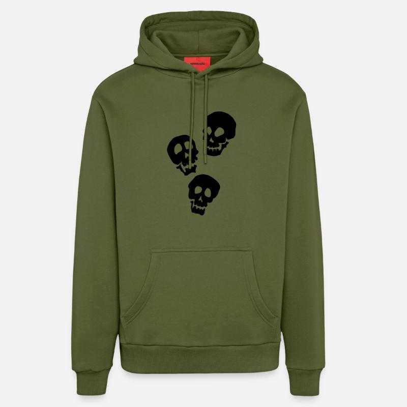 3 Têtes de mort - Sweat à capuche bio décontracté fabriqué en UE - MOSS GREEN