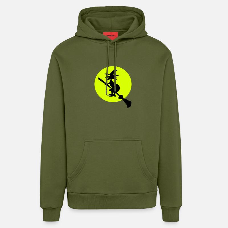 witch and full moon - Sweat à capuche bio décontracté fabriqué en UE - MOSS GREEN