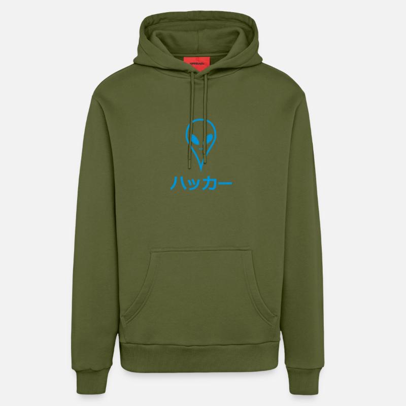 Alien japonais Hacker - Sweat à capuche bio décontracté fabriqué en UE - MOSS GREEN