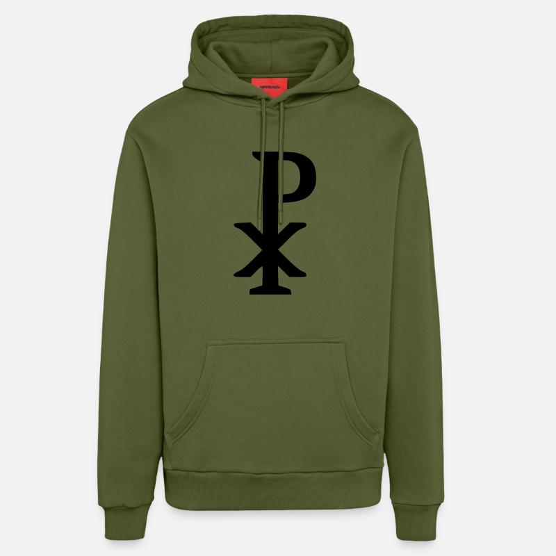 Chi rho - Jésus - Sweat à capuche bio décontracté fabriqué en UE - MOSS GREEN