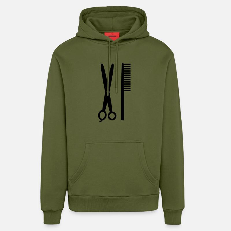 Peigne et ciseaux - coiffeur - Sweat à capuche bio décontracté fabriqué en UE - MOSS GREEN