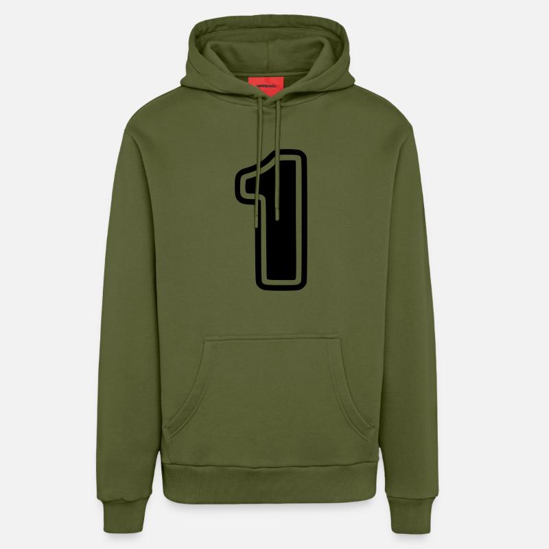 Number One / nombre 1 / One - Sweat à capuche bio décontracté fabriqué en UE - MOSS GREEN