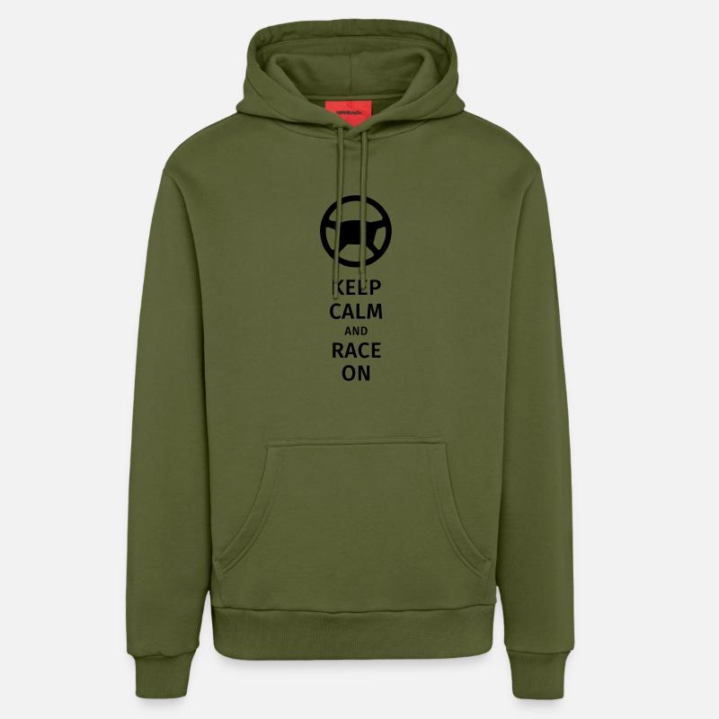 keep calm and race on - Sweat à capuche bio décontracté fabriqué en UE - MOSS GREEN