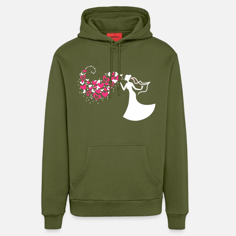 Braut mit Herzwolke - Sweat à capuche bio décontracté fabriqué en UE - MOSS GREEN