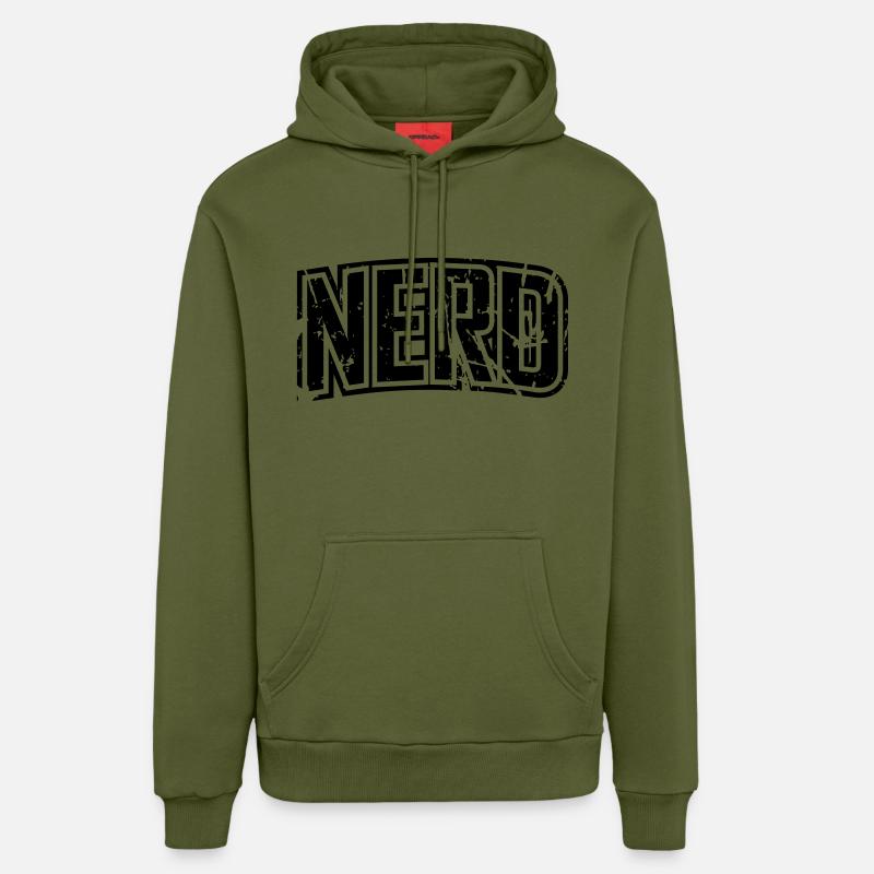 lettrage en détresse cru Nerd - Sweat à capuche bio décontracté fabriqué en UE - MOSS GREEN