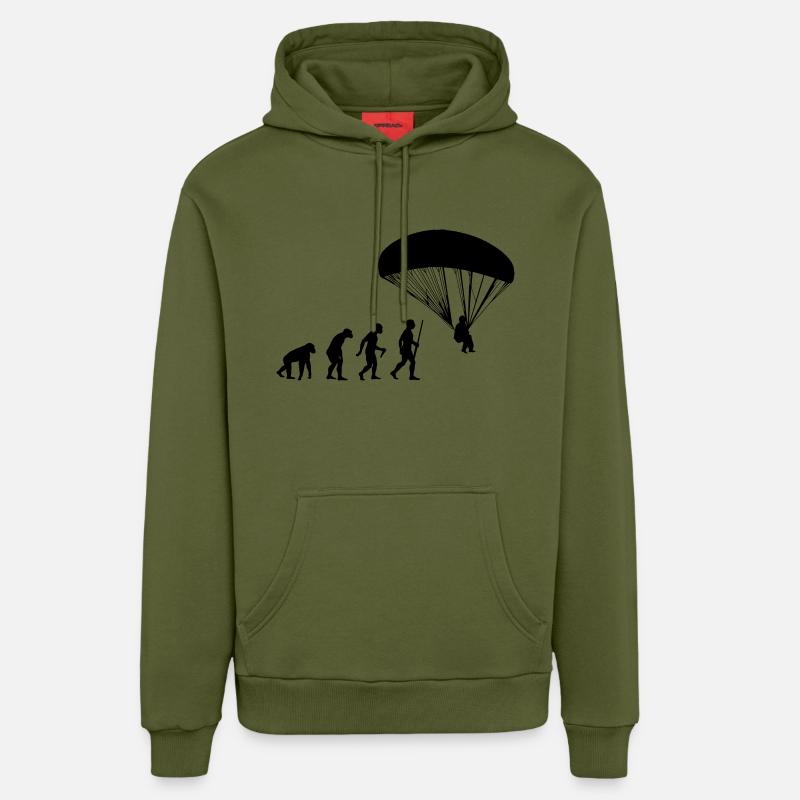 Paragliding Evolution - Organic Relaxed Hoodie Made in EU - MOSS GREEN