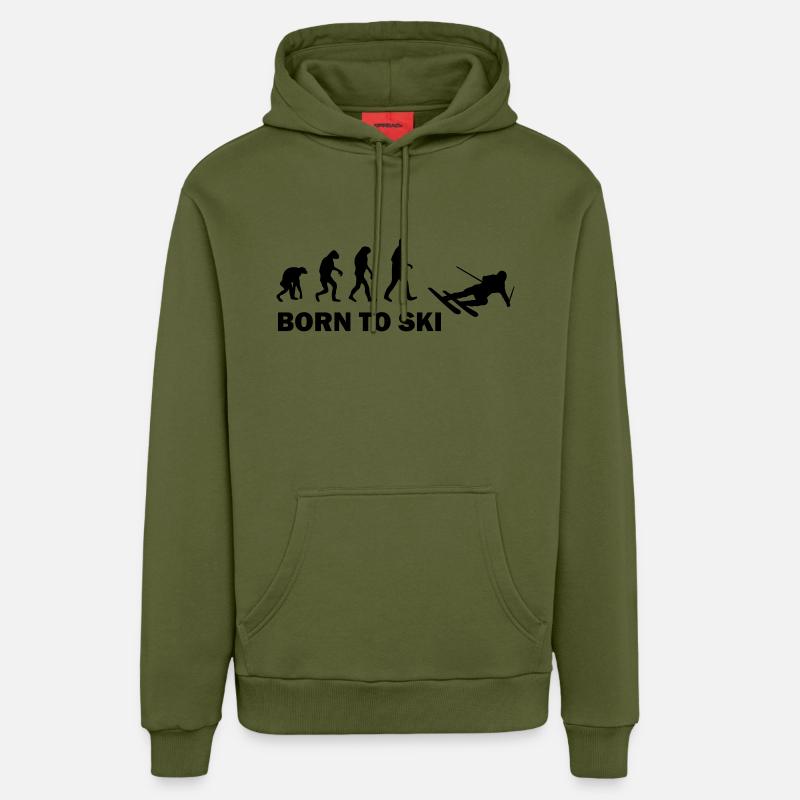 born to ski - Sweat à capuche bio décontracté fabriqué en UE - MOSS GREEN