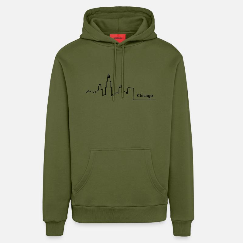 chicago skyline - Sweat à capuche bio décontracté fabriqué en UE - MOSS GREEN