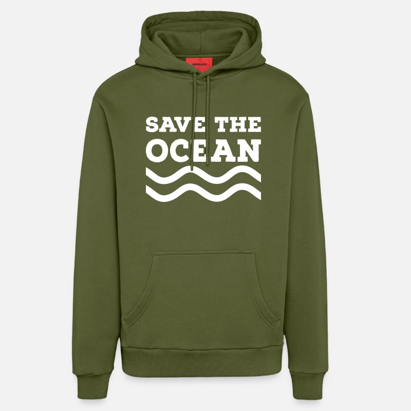 Sauvez l’océan - Sweat à capuche bio décontracté fabriqué en UE - MOSS GREEN