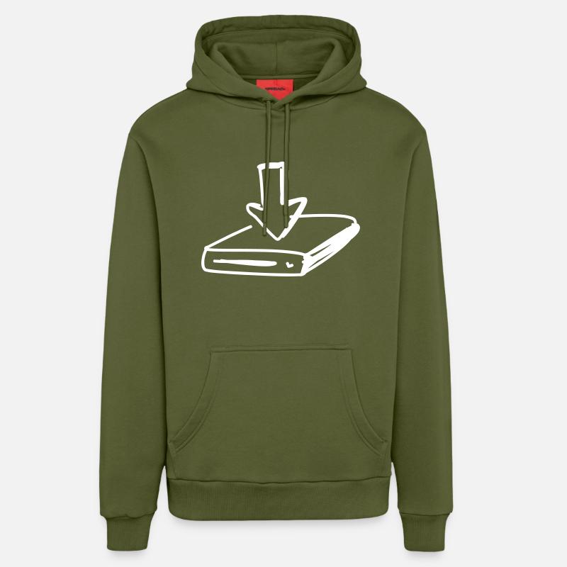 Hard disk with arrow - Organic Relaxed Hoodie Made in EU - MOSS GREEN