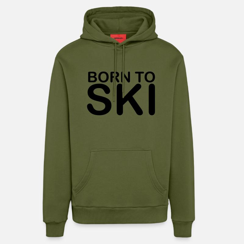 born to ski 10 - Sweat à capuche bio décontracté fabriqué en UE - MOSS GREEN