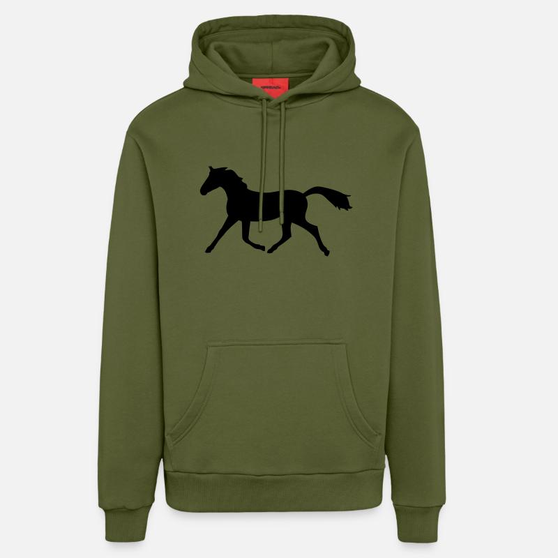 Cheval au trot - Sweat à capuche bio décontracté fabriqué en UE - MOSS GREEN