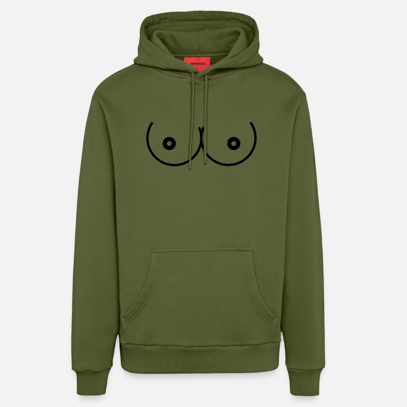 seins Breast buste - Sweat à capuche bio décontracté fabriqué en UE - MOSS GREEN