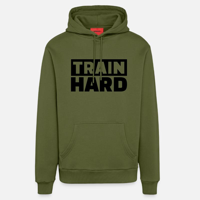 Train Hard - Sweat à capuche bio décontracté fabriqué en UE - MOSS GREEN