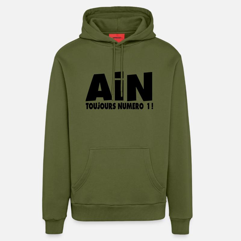 département ain logo Aindinois citation - Sweat à capuche bio décontracté fabriqué en UE - MOSS GREEN
