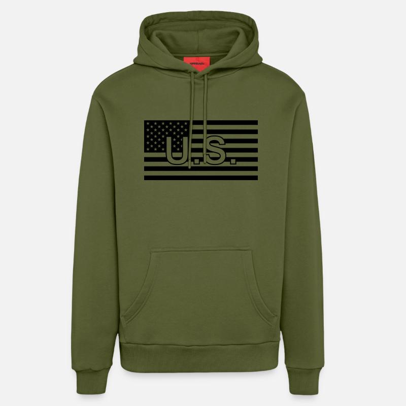 Drapeau tactique États-Unis/États-Unis - Sweat à capuche bio décontracté fabriqué en UE - MOSS GREEN