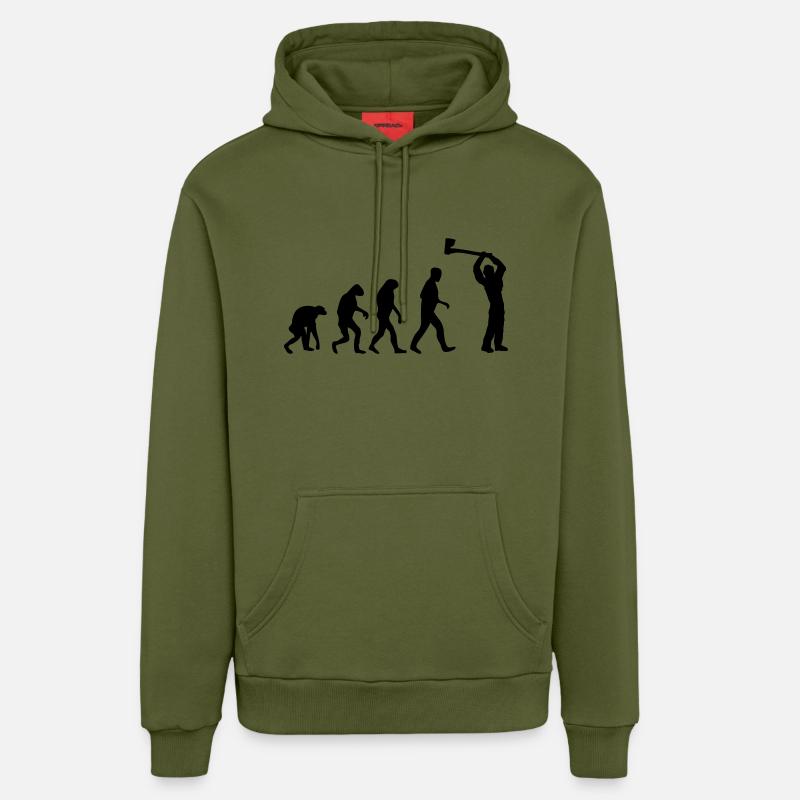lumberjack evolution fun - Organic Relaxed Hoodie Made in EU - MOSS GREEN