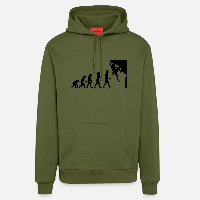 Rock Climbing Evolution - Sweat à capuche bio décontracté fabriqué en UE - MOSS GREEN