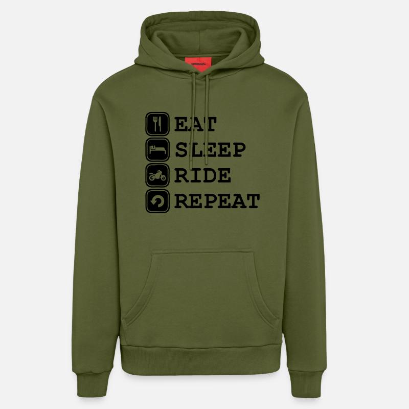 Eat, sleep, ride, repeat - Sweat à capuche bio décontracté fabriqué en UE - MOSS GREEN