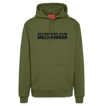lasst mich durch, ich bin mechaniker - Sweat à capuche bio décontracté fabriqué en UE - MOSS GREEN - Devant