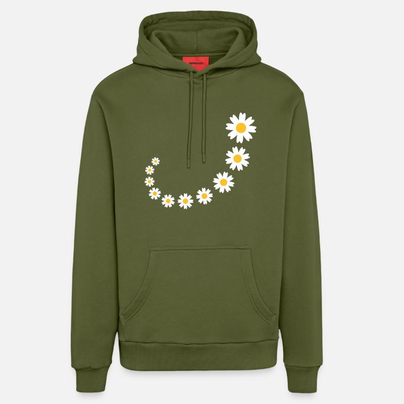 flowers_design - Sweat à capuche bio décontracté fabriqué en UE - MOSS GREEN