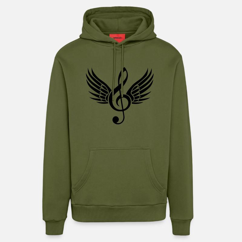 Winged Violin Clef - Sweat à capuche bio décontracté fabriqué en UE - MOSS GREEN