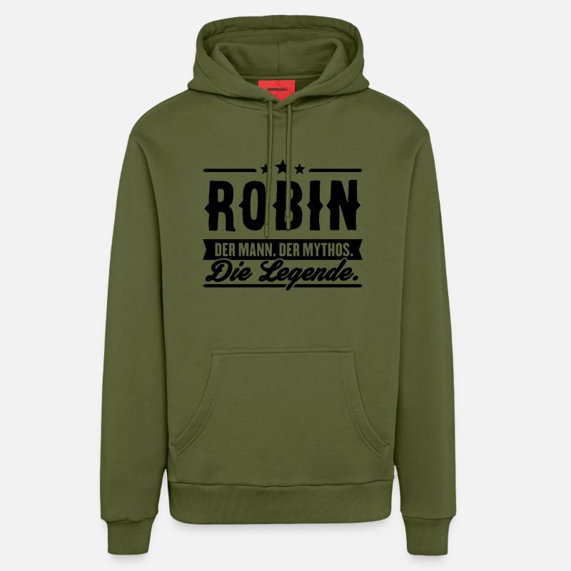 Man Myth Legend Robin - Sweat à capuche bio décontracté fabriqué en UE - MOSS GREEN