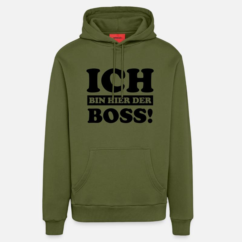 ich_bin_hier_der_boss - Sweat à capuche bio décontracté fabriqué en UE - MOSS GREEN