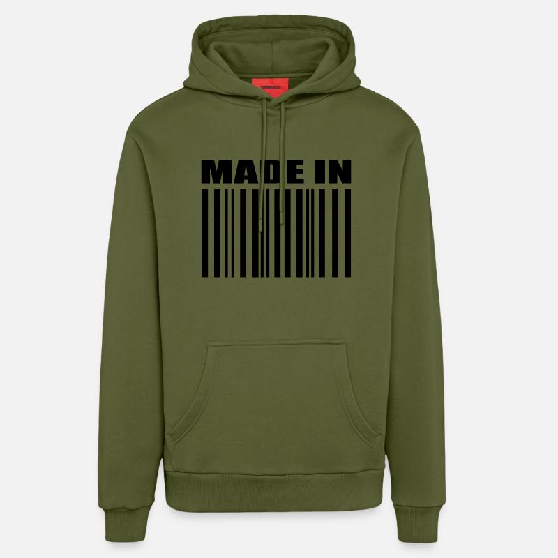 Code-barre - Sweat à capuche bio décontracté fabriqué en UE - MOSS GREEN