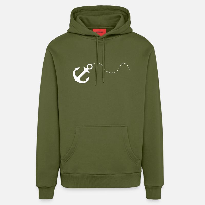 ancre white - Sweat à capuche bio décontracté fabriqué en UE - MOSS GREEN