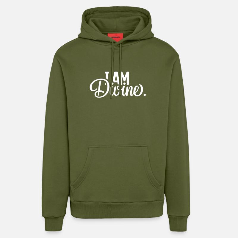 JE SUIS Divin. - Sweat à capuche bio décontracté fabriqué en UE - MOSS GREEN