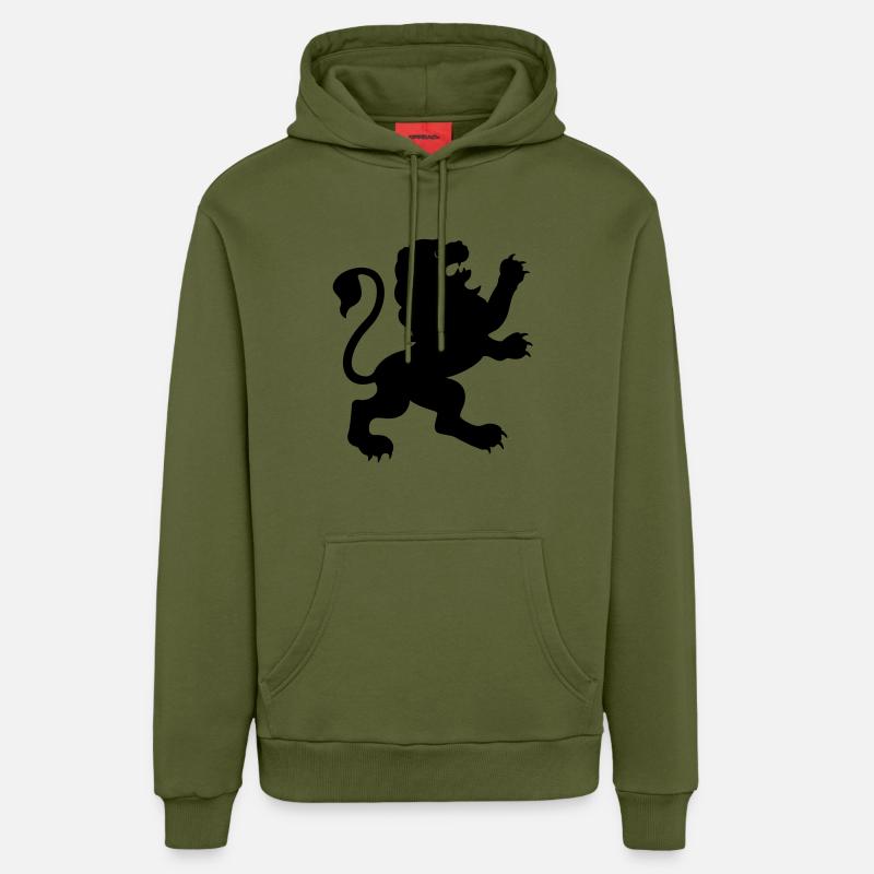 Noir lion de - Sweat à capuche bio décontracté fabriqué en UE - MOSS GREEN