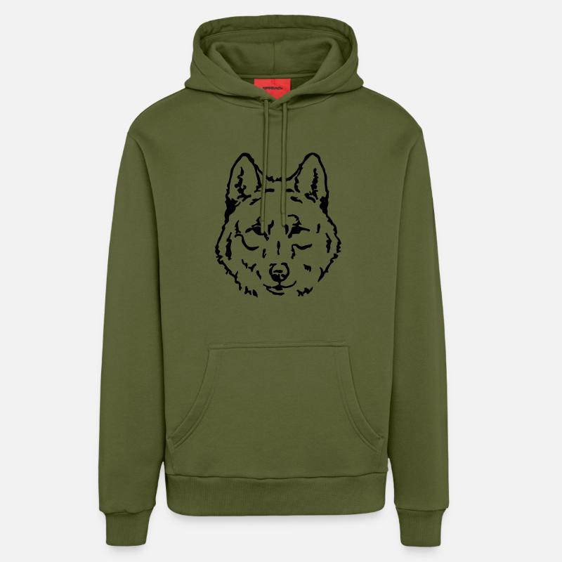 wolf face - Sweat à capuche bio décontracté fabriqué en UE - MOSS GREEN