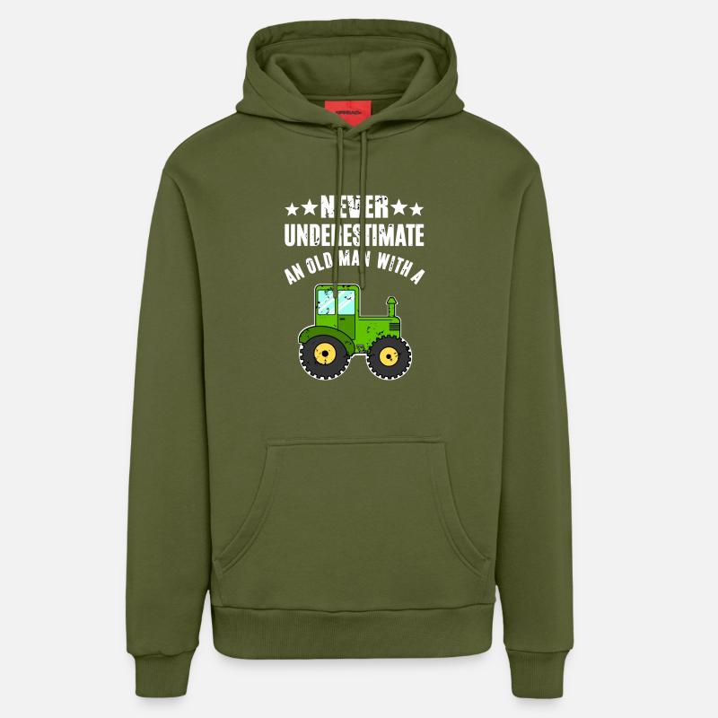 Never Underestimate Traktor - Organic Relaxed Hoodie Made in EU - MOSS GREEN