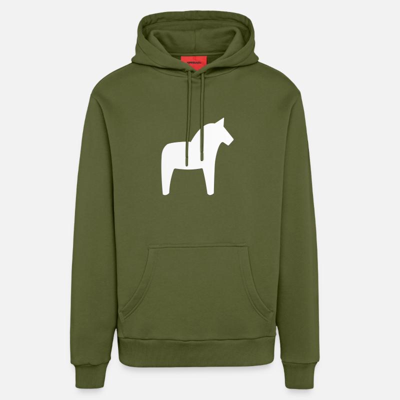 Dalahäst Horse Suède - Sweat à capuche bio décontracté fabriqué en UE - MOSS GREEN