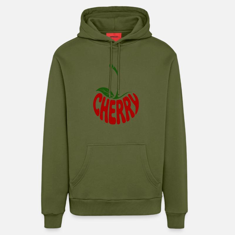 Cerise - Logo de fruit cool - Sweat à capuche bio décontracté fabriqué en UE - MOSS GREEN