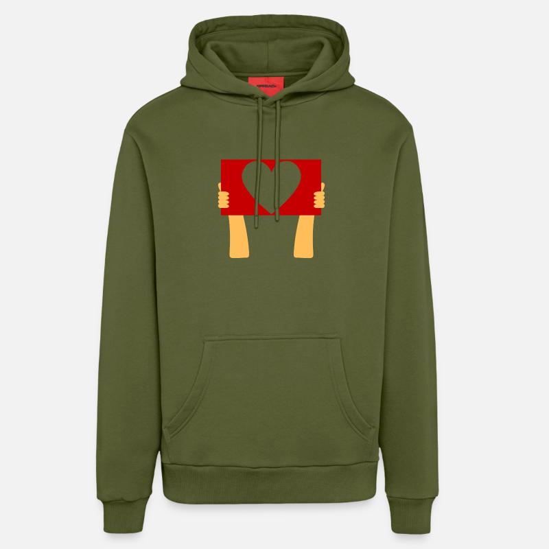 Panneau déclaration d'amour - Sweat à capuche bio décontracté fabriqué en UE - MOSS GREEN