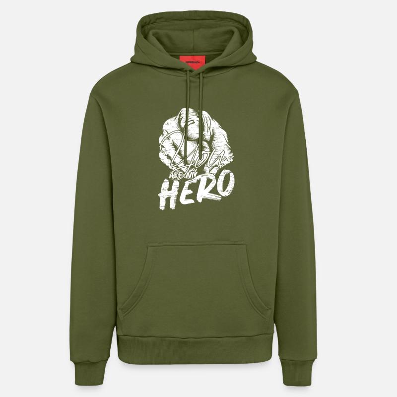 Tu es mon héros - Sweat à capuche bio décontracté fabriqué en UE - MOSS GREEN