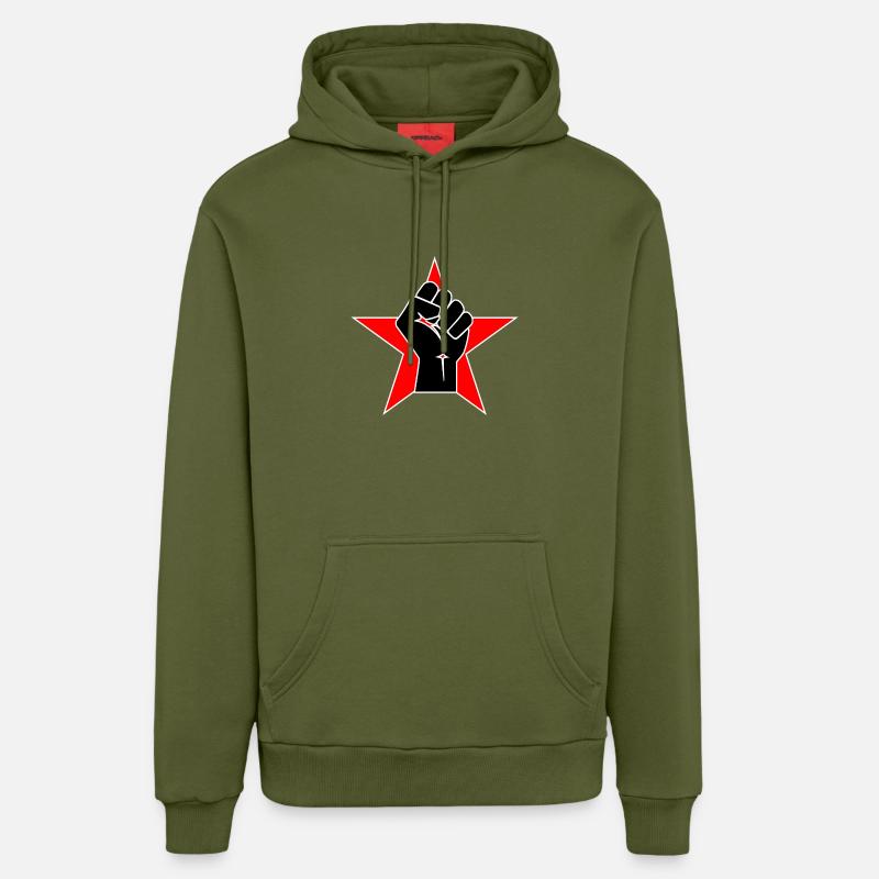 Raised Fist Logo 2 - Sweat à capuche bio décontracté fabriqué en UE - MOSS GREEN